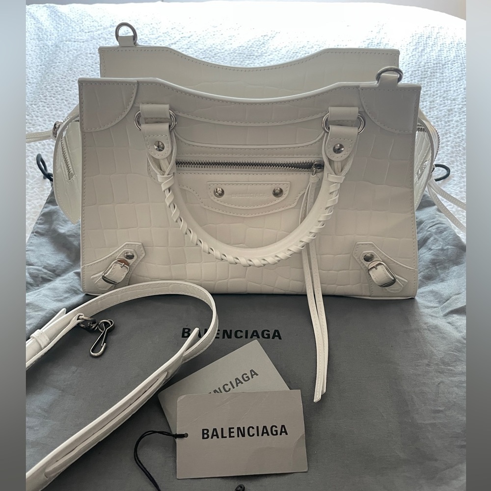 NWT Balenciaga Neo Classic City Small Croc Effect Leather Bag in White